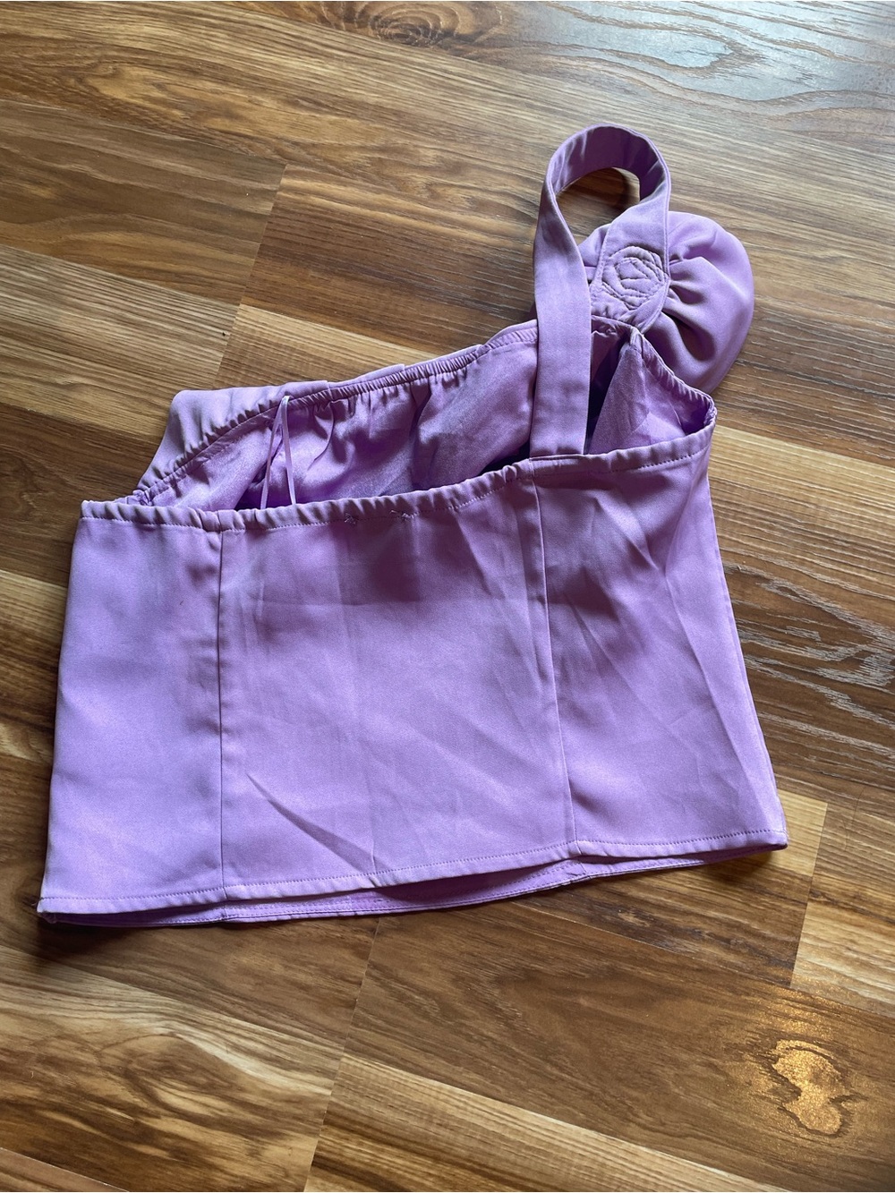 Women's One-Shoulder Lilac Ruffle Crop Top with Rosette - Picture 3 of 4